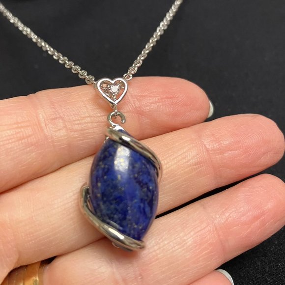 Genuine Lapis Lazuli Gemstone Pendant and 18 inch Stainless Steel Chain New - Picture 7 of 13